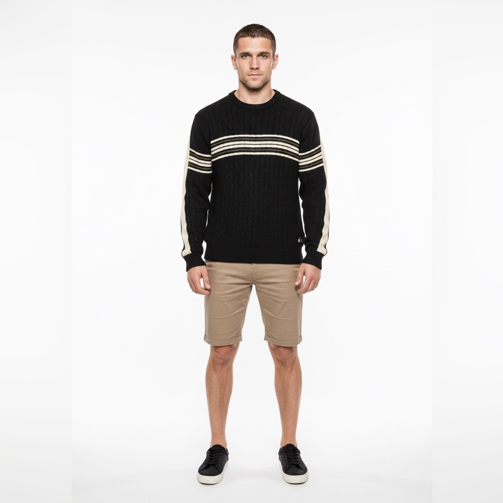 Vintage Quiksilver Striped Knit Sweater 100% Cotton Black Grey